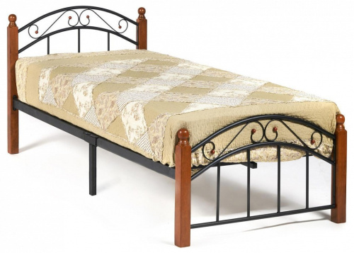 Кровать AT-8077 дерево гевея/металл, 90*200 см (Single bed), красный дуб/черный. Фото №1