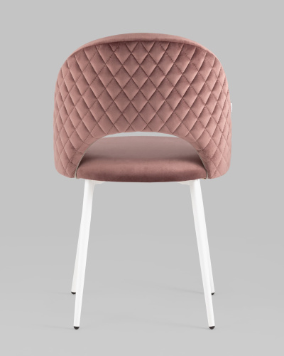 Стул Меган велюр с ромбами пыльно-розовый белые ножки. Фото №6
