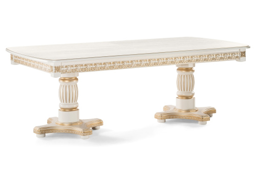 Стол деревянный Морнит 220(320)х110 молочный / золото. Фото №1