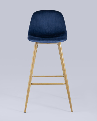 Стул барный Валенсия велюр синий ножки цвет дерево. Фото