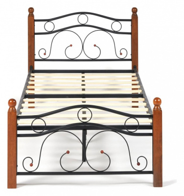 Кровать AT-803 Wood slat base дерево гевея/металл, 90*200 см (Single bed), красный дуб/черный. Фото
