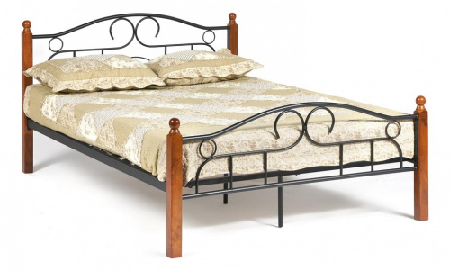 Кровать AT-808 Wood slat base дерево гевея/металл, 120*200 см (middle bed), красный дуб/черный. Фото №1