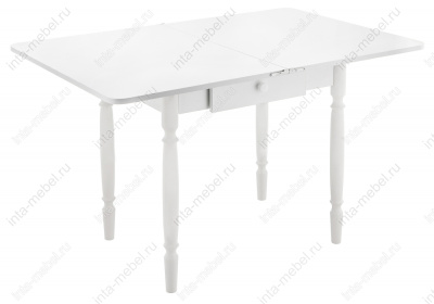 Стол деревянный Брентон с ящиком белый глянец. Фото