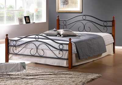 Кровать AT-803 дерево гевея/металл, 160*200 см (Queen bed), красный дуб/черный фото Кровать AT-803 дерево гевея/металл, 160*200 см (Queen bed), красный дуб/черный. Фото №2
